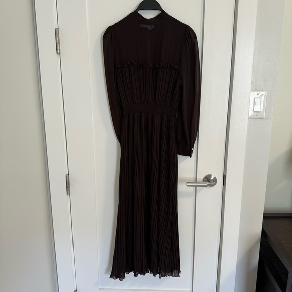 NWOT Zara Dark Brown High Collar Pleated Long Dress XS - Picture 4 of 5